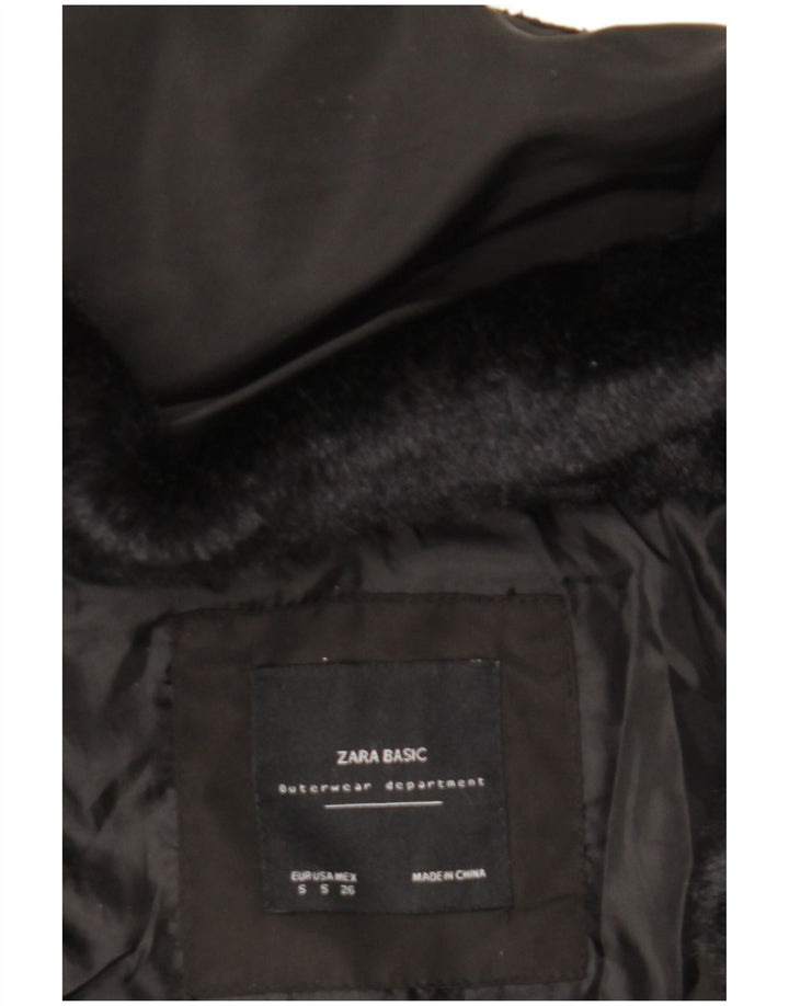 Zara Womens Hooded Padded Jacket UK 10 Small Black Polyester
