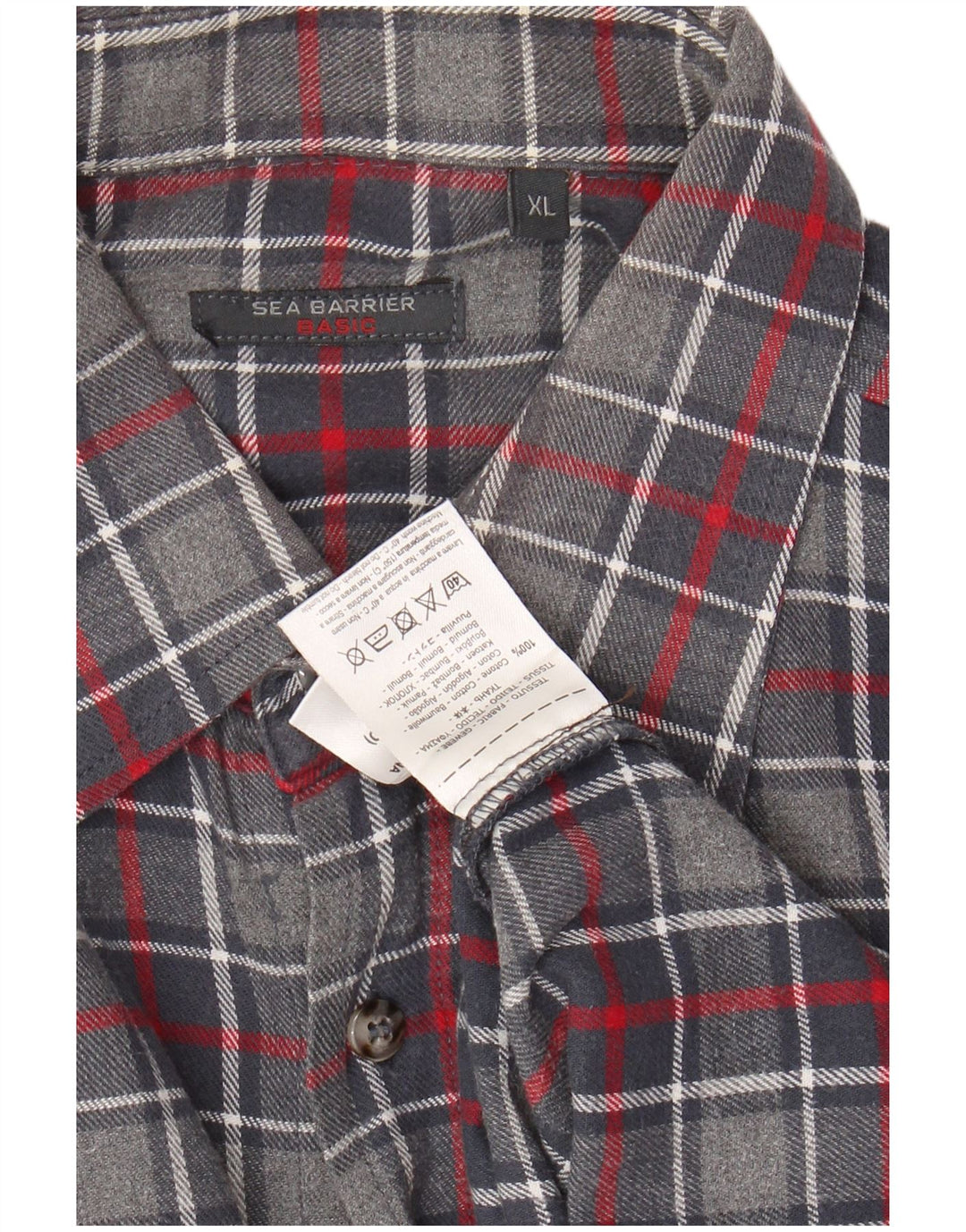 SEA BARRIER Mens Flannel Shirt XL Grey Check Cotton