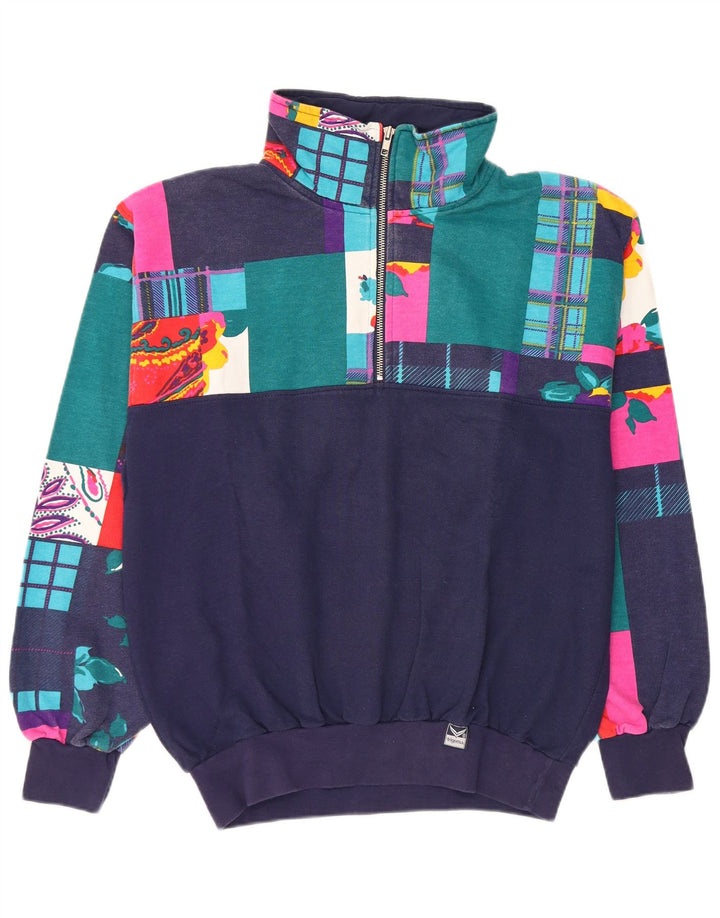 TRIGEMA Womens Full Tracksuit UK 14 Medium  Navy Blue Patchwork Cotton