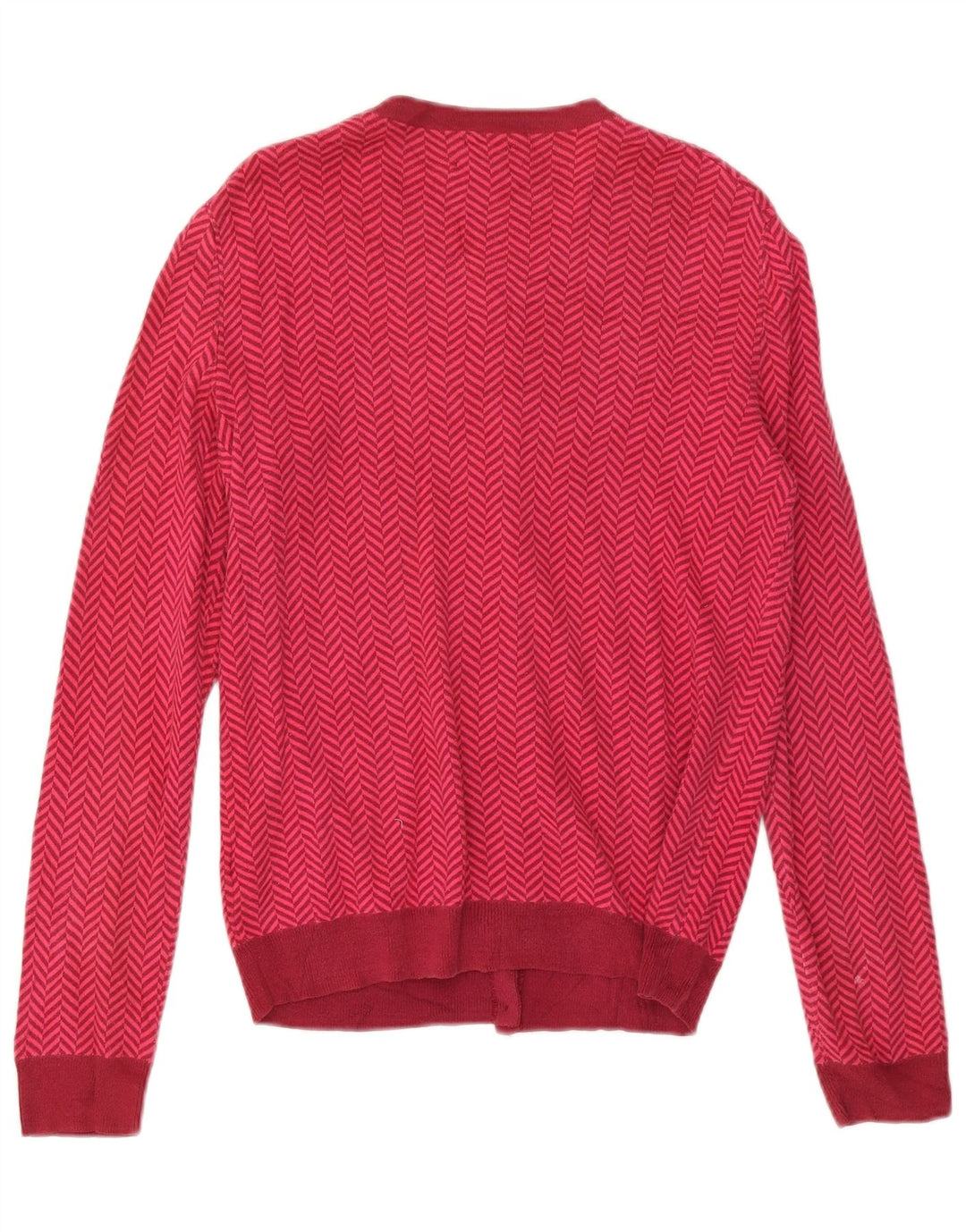 Tommy Hilfiger Womens Cardigan Sweater UK 14 Medium Pink Herringbone Cotton