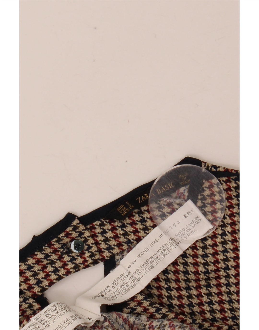 ZARA Womens 3/4 Sleeve Blouse Top UK 10 Small Multicoloured Houndstooth