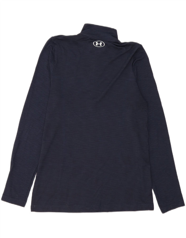 UNDER ARMOUR Mens Zip Neck Top Long Sleeve Medium Navy Blue Polyester