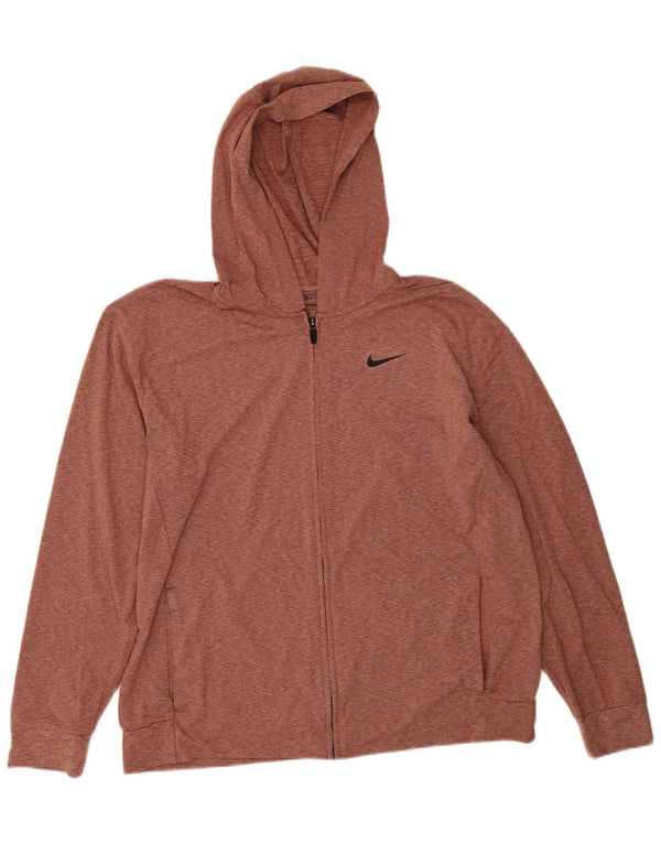 Nike Mens Dri Fit Standard Zip Hoodie Sweater Large Red Flecked Polyester