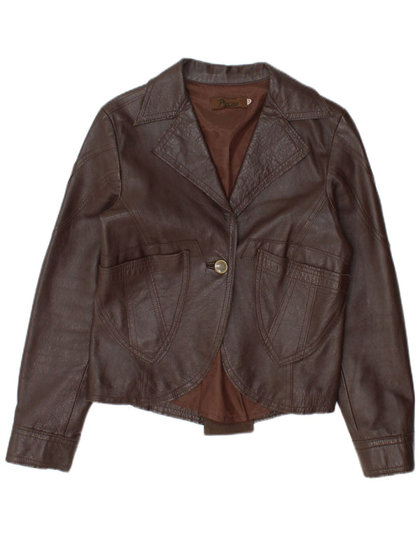Vintage Womens Leather Jacket IT 44 Medium Brown Leather