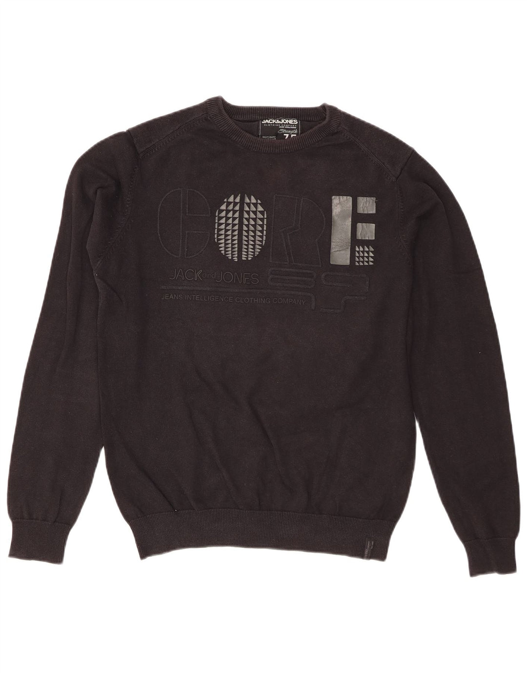 Jack & Jones Mens Graphic Regular Fit Crew Neck Jumper Sweater Medium Black