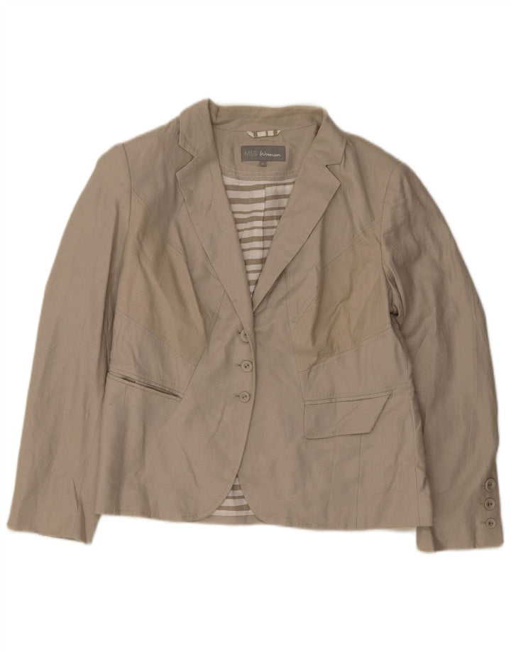 Marks & Spencer Womens 3 Button Blazer Jacket UK 16 Large Green Flax