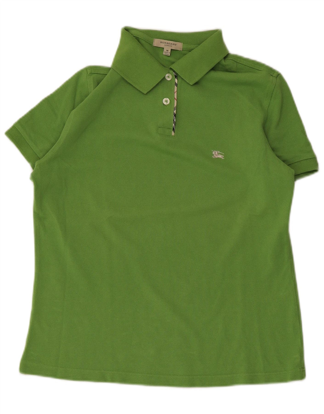 BURBERRY Womens Polo Shirt UK 12 Medium Green Cotton