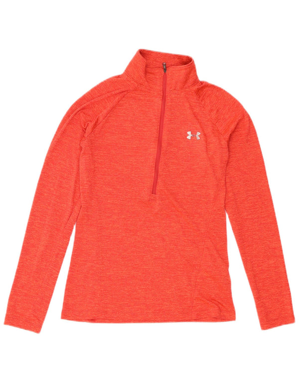 Under Armour Womens Heat Gear Pullover Tracksuit Top UK 6 XS Orange Flecked