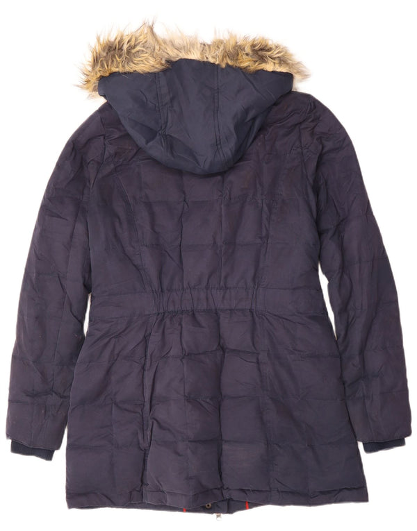 Fat Face Womens Hooded Parka Jacket UK 12 Medium Navy Blue Polyester Winter
