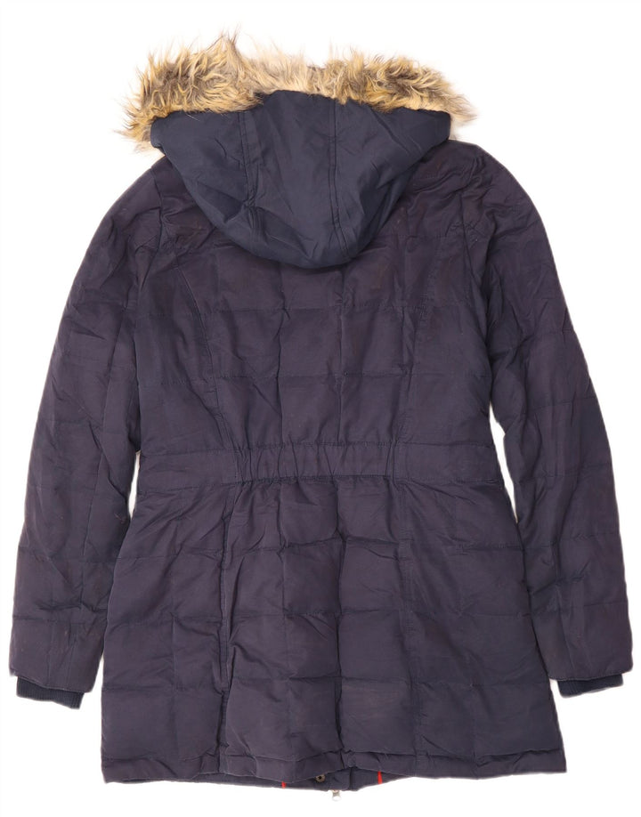 Fat Face Womens Hooded Parka Jacket UK 12 Medium Navy Blue Polyester Winter