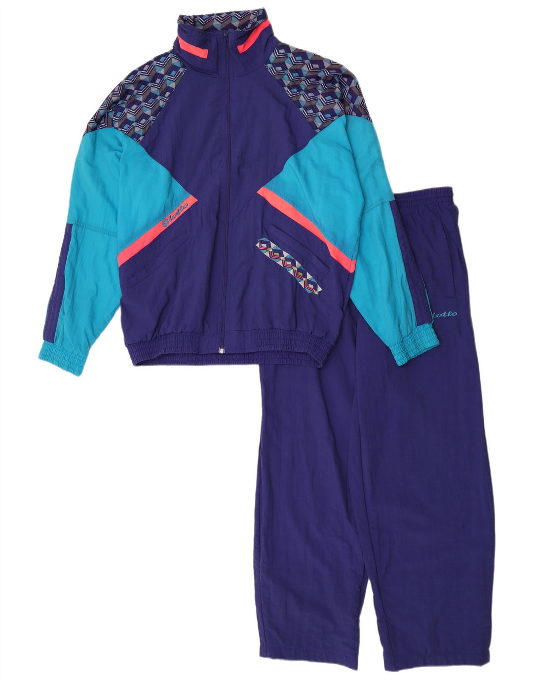 Lotto Mens Full Tracksuit Medium Blue Colourblock Nylon