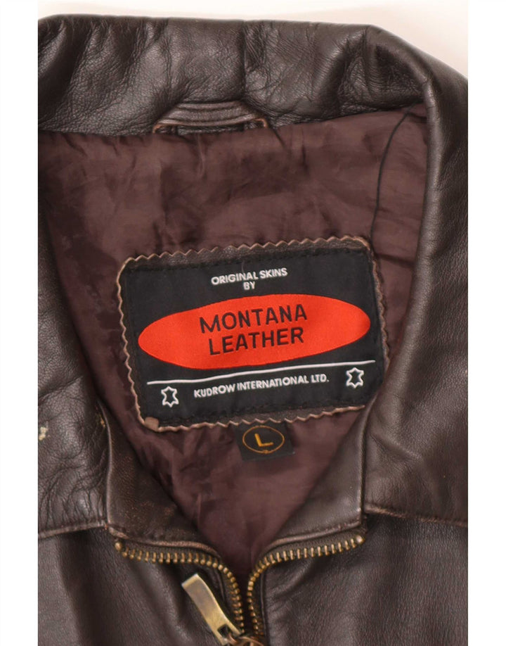 MONTANA Mens Leather Jacket UK 40 Large Brown