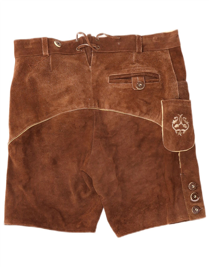 VINTAGE Womens Suede Shorts IT 50 XL W38  Brown Paisley Leather