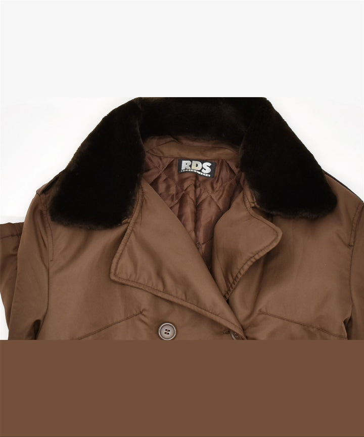RDS Womens Pea Coat UK 16 Large Brown Polyamide | Vintage | Thrift | Second-Hand | Used Clothing | Messina Hembry 