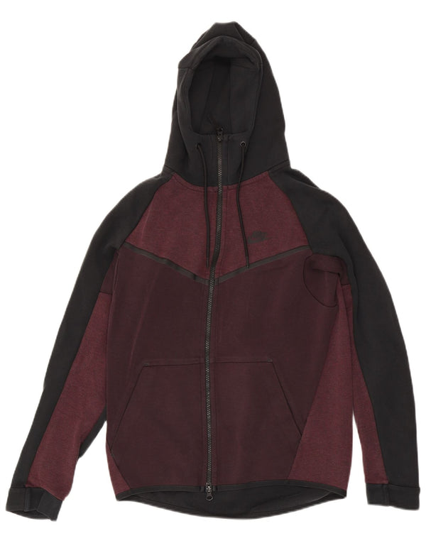 Nike Mens Zip Hoodie Sweater Small Burgundy Colourblock Cotton