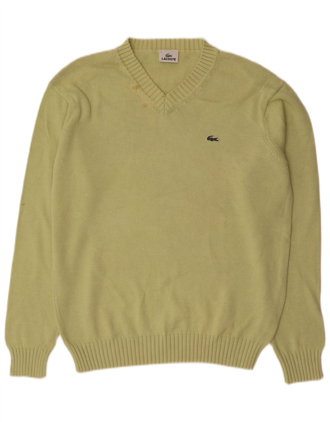 LACOSTE Mens V-Neck Jumper Sweater Size 5 Large Green Cotton