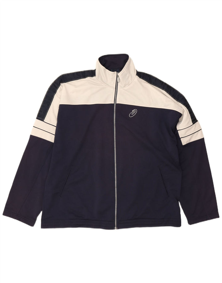 Asics Mens Tracksuit Top Jacket 2XL Navy Blue Colourblock