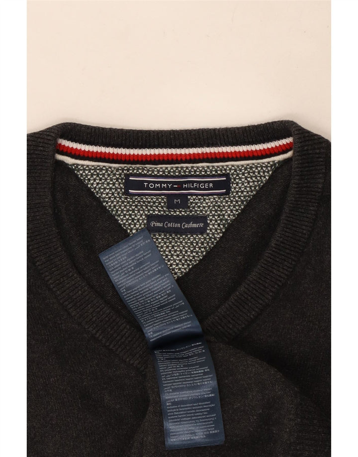 Tommy Hilfiger Mens V-Neck Jumper Sweater Medium Grey Cotton