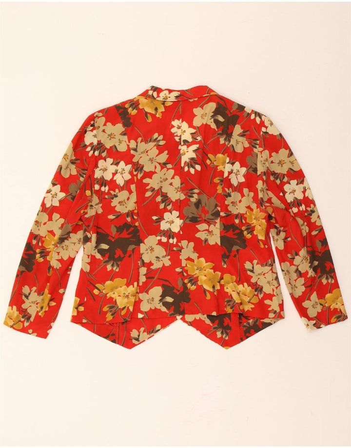 VINTAGE Womens 4 Button 3/4 Sleeve Blazer Jacket UK 14 Medium Red Floral Vintage Vintage and Second-Hand Vintage from Messina Hembry 
