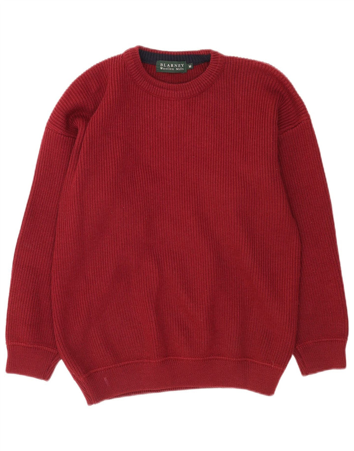 Blarney Mens Crew Neck Jumper Sweater Medium Burgundy Wool
