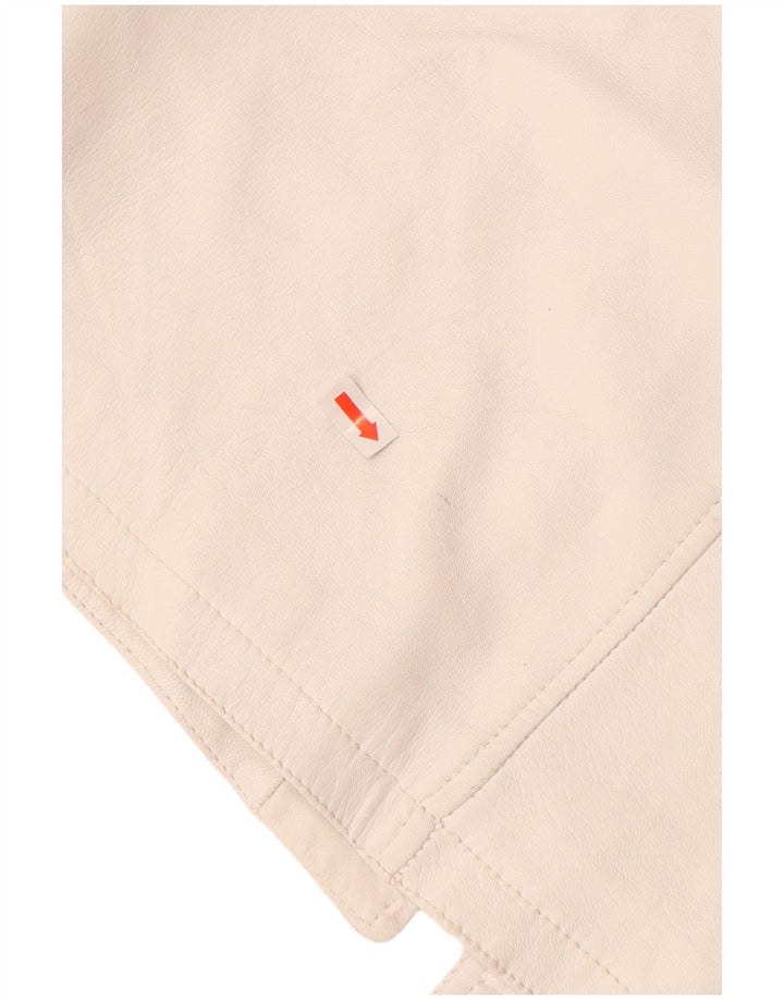 VINTAGE Womens Leather Gilet UK 12 Medium White