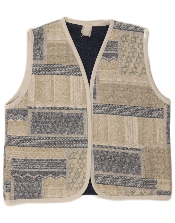 VINTAGE Womens Open Gilet UK 18 XL Beige Patchwork