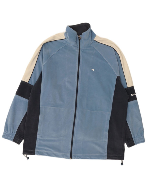 Diadora Mens Velour Full Tracksuit UK 44 XL Blue Colourblock Polyester