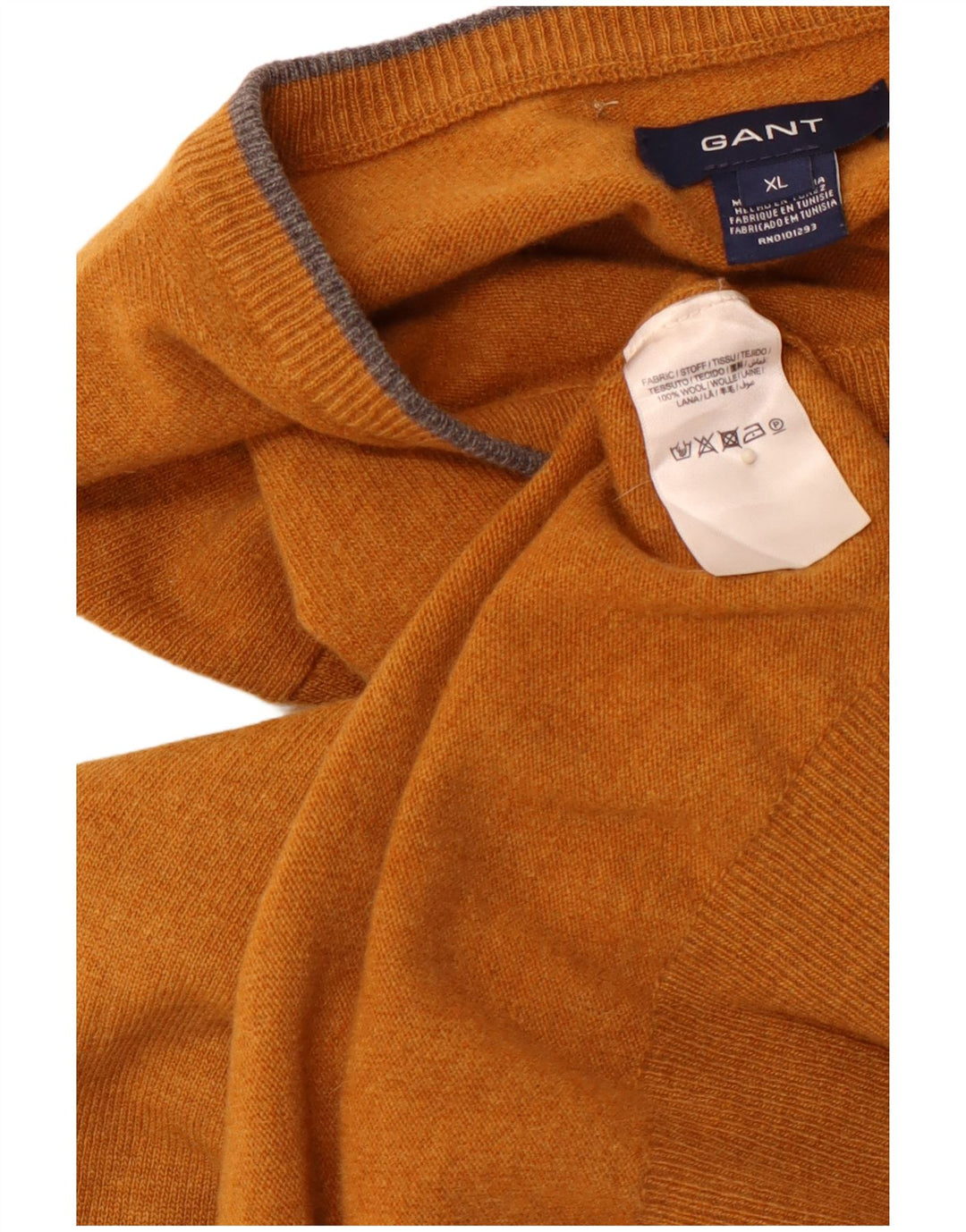 GANT Mens V-Neck Jumper Sweater XL Yellow Wool