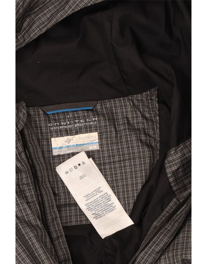 Columbia Mens Omni-Tech Hooded Windbreaker Jacket UK 38 Medium Grey Gingham