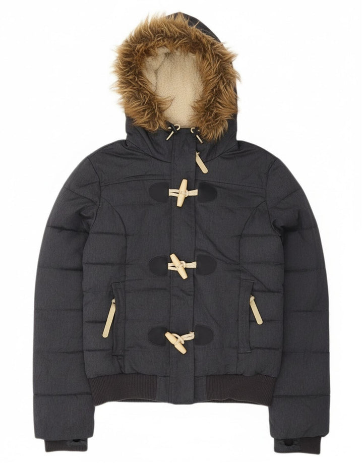 Superdry Womens Hooded Padded Jacket UK 10 Small Grey Polyester