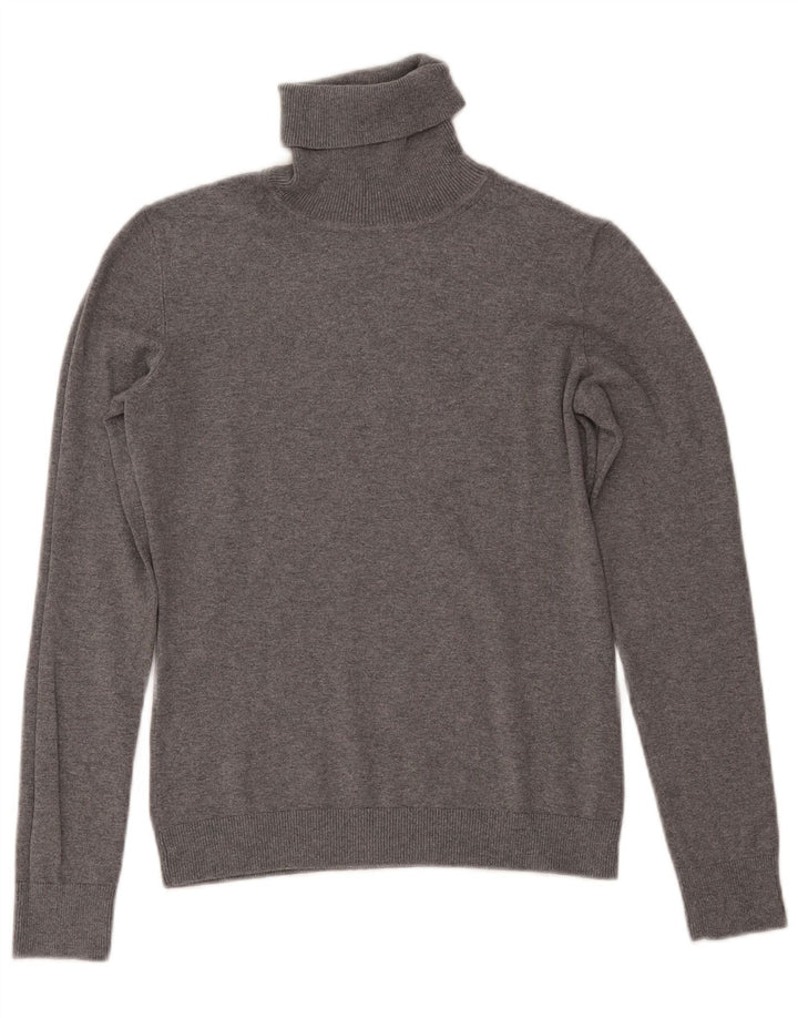 TOMMY HILFIGER Womens Roll Neck Jumper Sweater UK 10 Small Grey Cotton