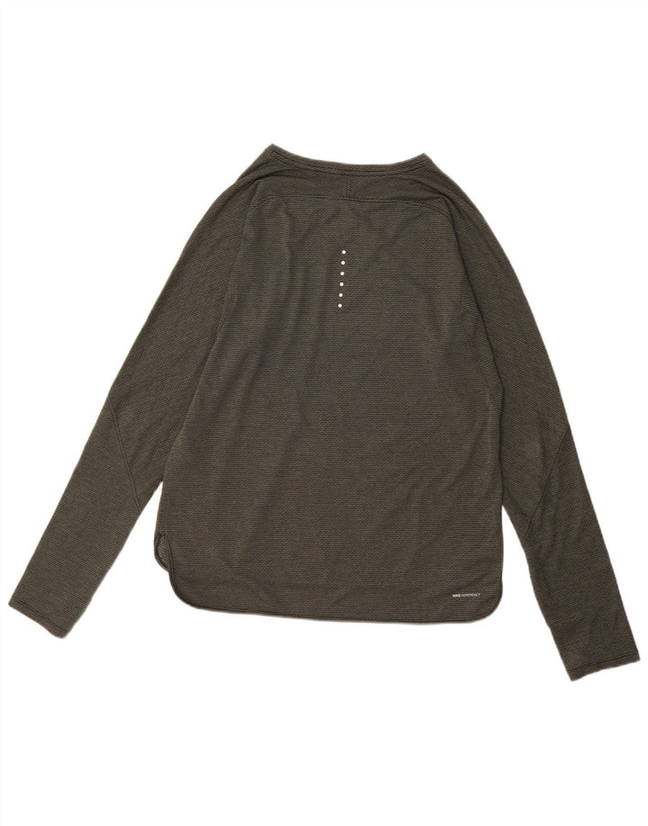 Nike Womens Top Long Sleeve UK 16 Large Khaki Pinstripe Polyester