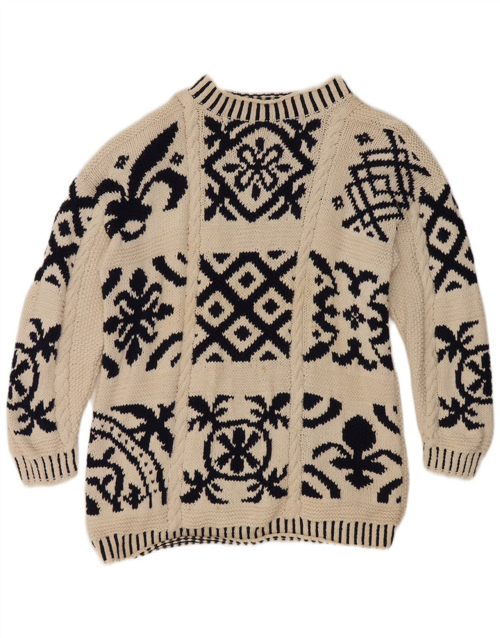 Vintage Womens Turtle Neck Jumper Sweater EU 38 Medium Off White Geometric