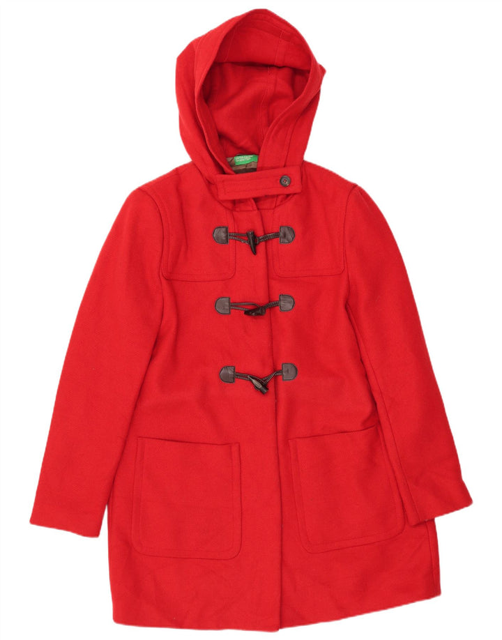 BENETTON Womens Hooded Duffle Coat UK 16 Large Red Wool