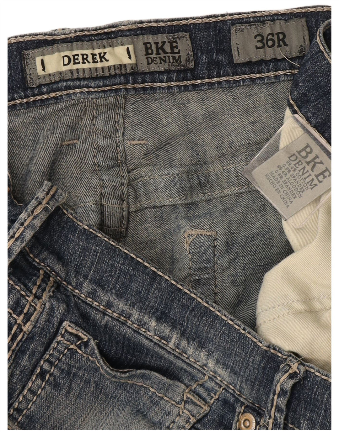 BKE Mens Derek Bootcut Jeans W36 L31 Navy Blue Cotton