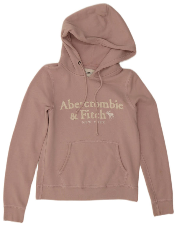 Abercrombie & Fitch Womens Graphic Hoodie Jumper UK 10 Small Pink Cotton