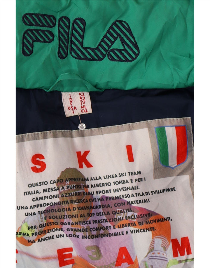 Fila Mens Loose Fit Hooded Ski Jacket IT 52 Large Green Geometric
