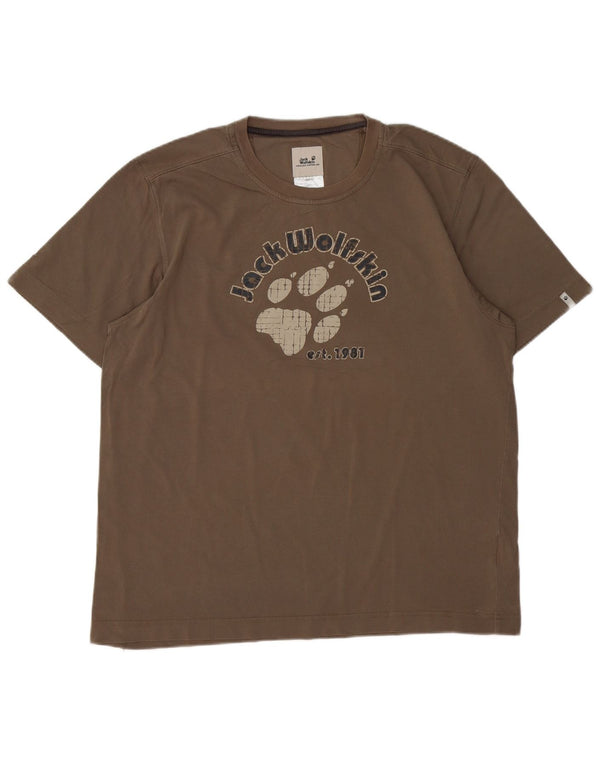 Jack Wolfskin Mens Regular Fit Graphic T-Shirt Top UK 44 XL Brown Cotton