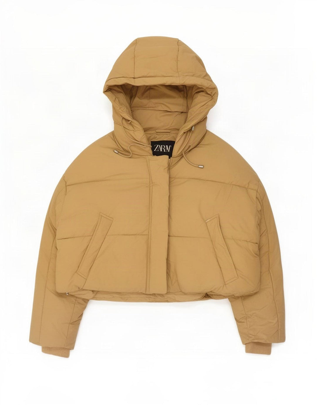 Zara Womens Hooded Oversized Padded Jacket UK 14 Medium Beige