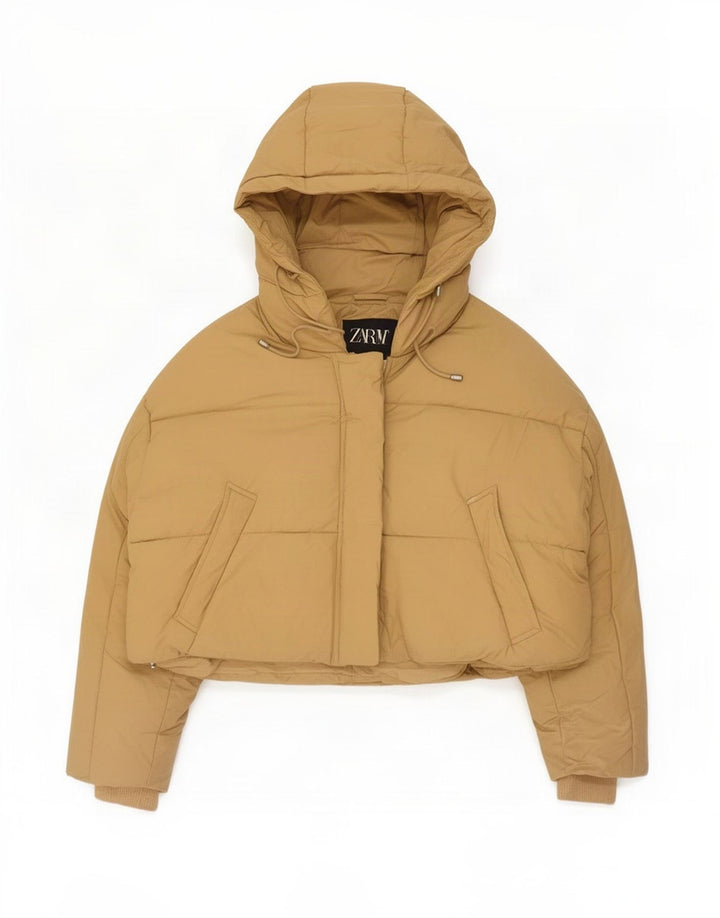 Zara Womens Hooded Oversized Padded Jacket UK 14 Medium Beige