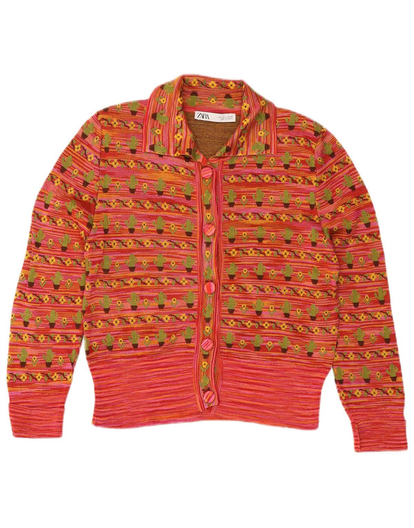 ZARA Womens 3/4 Sleeve Bolero Jumper UK 14 Large Red Floral Viscose