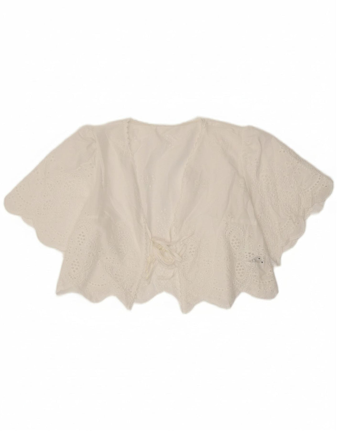 SHEIN Womens Front Tie Bolero Top US 8/10 Large White Floral Polyester