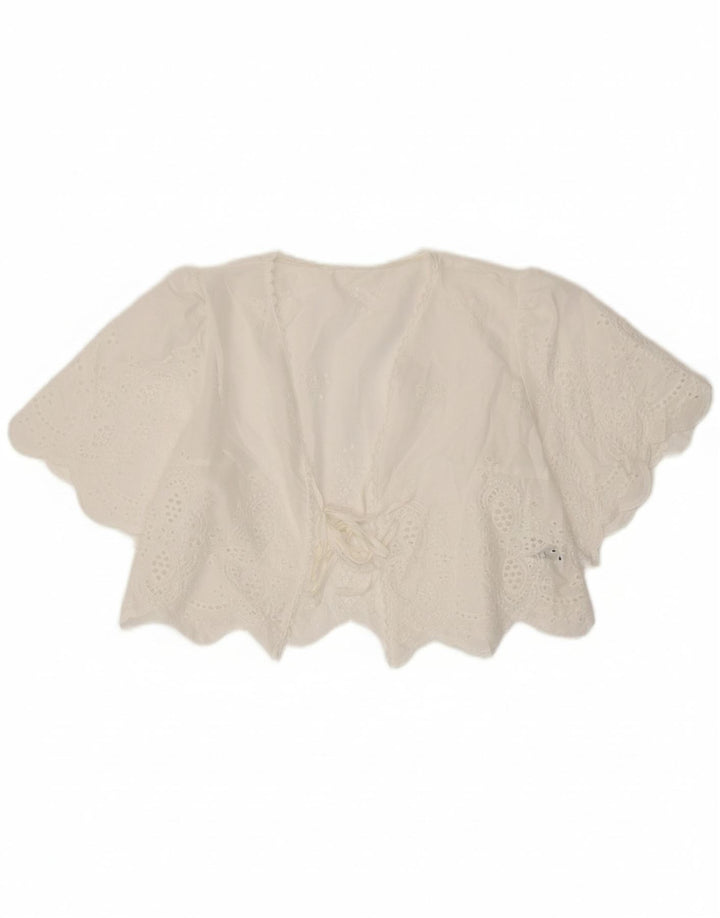 SHEIN Womens Front Tie Bolero Top US 8/10 Large White Floral Polyester