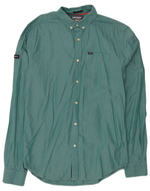 SUPERDRY Mens Regular Fit Shirt Small Green Cotton