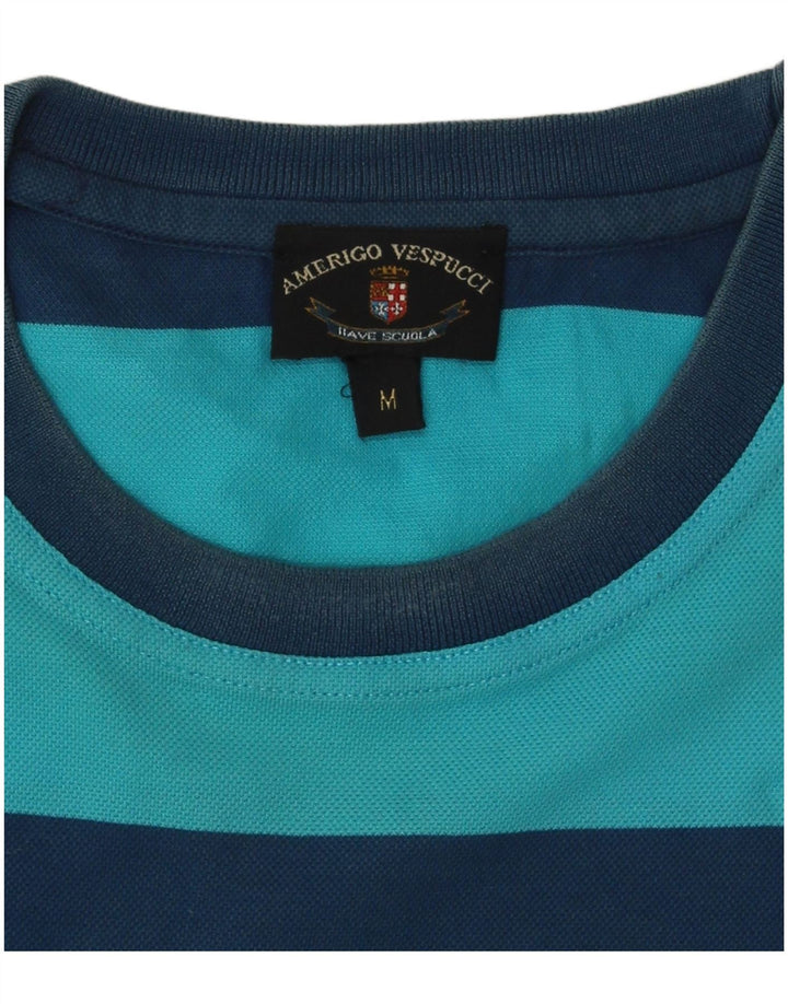 AMERIGO VESPUCCI Mens T-Shirt Top Medium Blue Striped