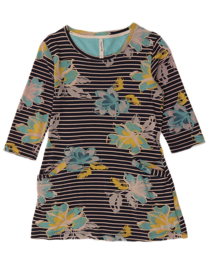 WEIRD FISH Womens Top 3/4 Sleeve UK 10 Small Navy Blue Floral Cotton