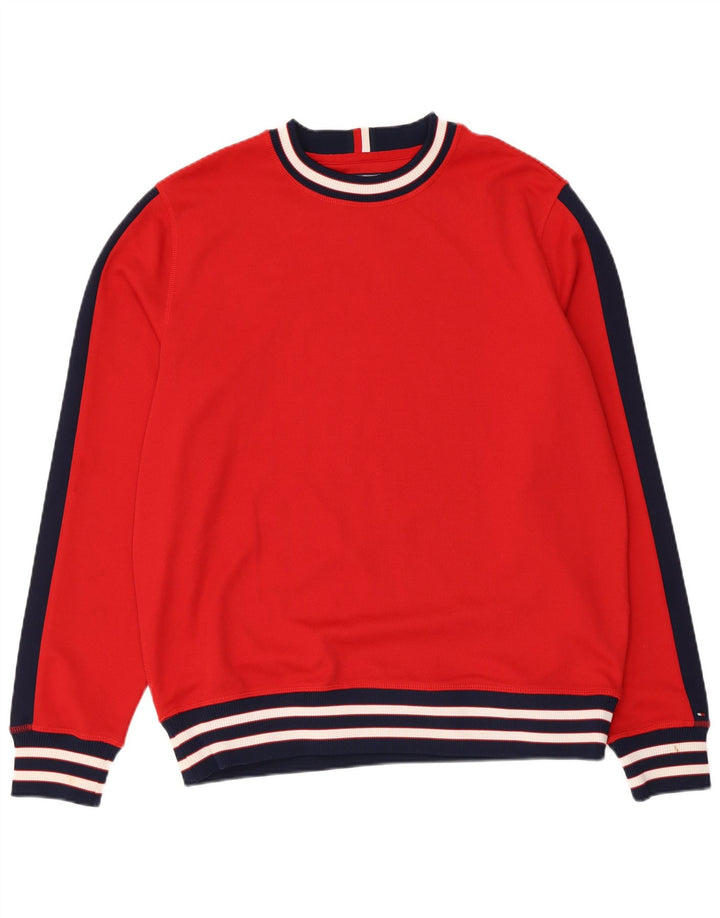 Tommy Hilfiger Mens Sweatshirt Jumper Large Red Colourblock Polyester