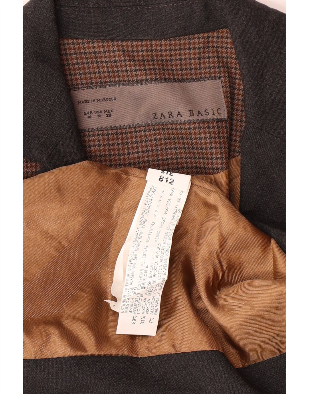 Zara Womens Basic Blazer Jacket UK 12 Medium Brown Houndstooth Classic
