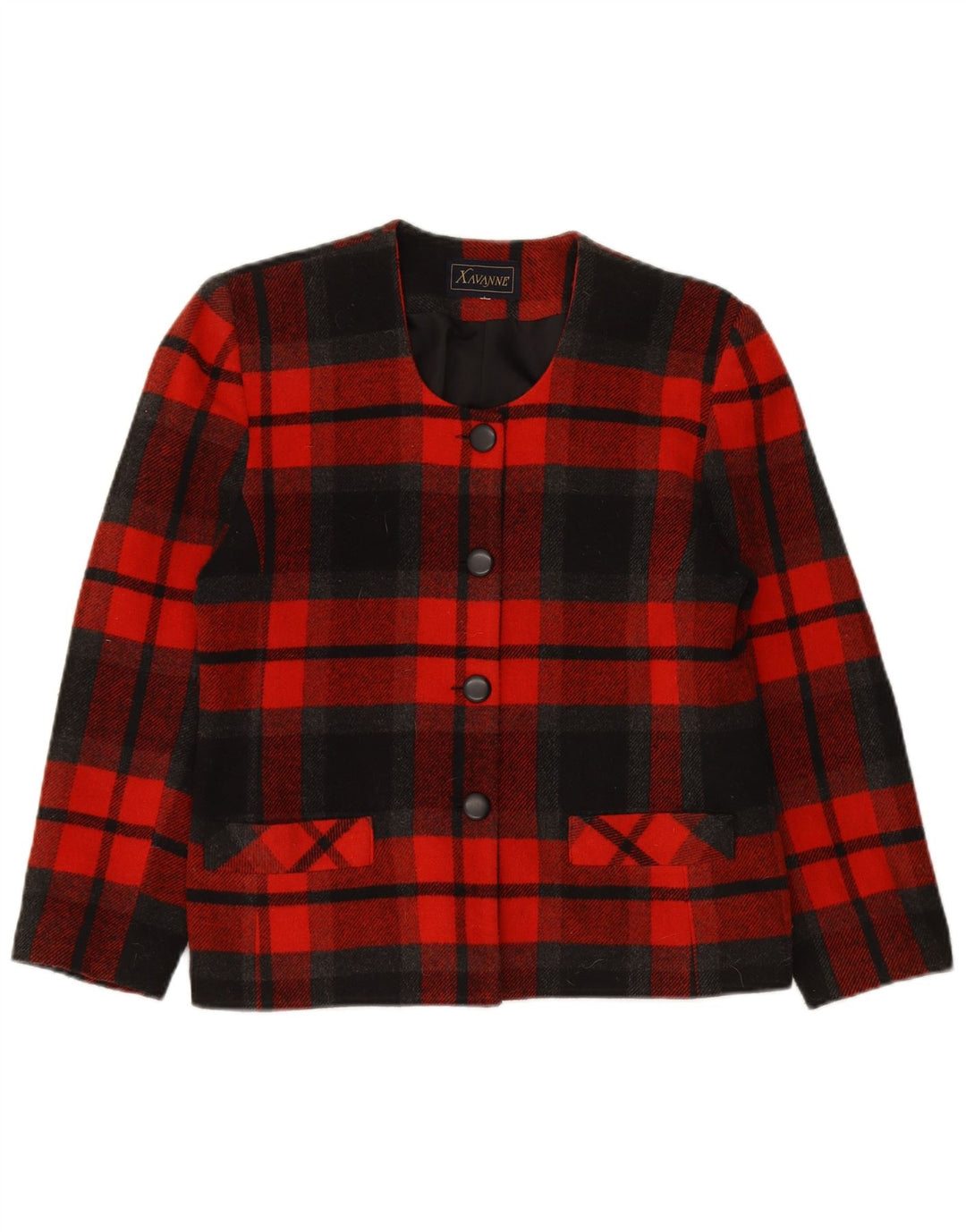 VINTAGE Womens 4 Button Blazer Jacket UK 14 Medium Red Check Wool