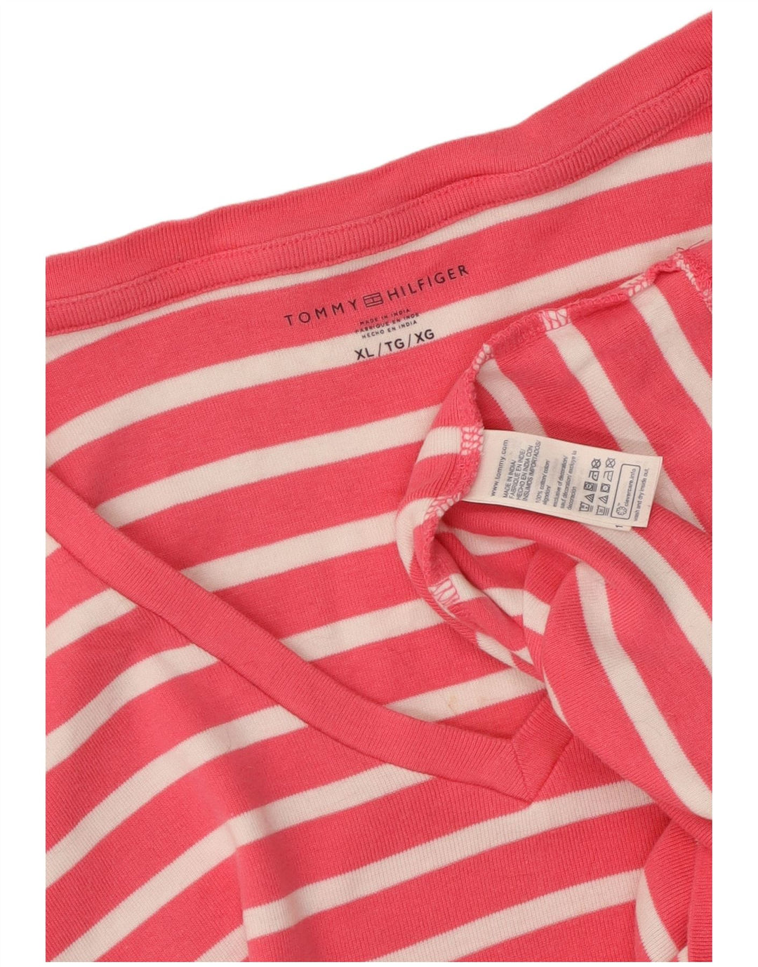 TOMMY HILFIGER Womens T-Shirt Top UK 18 XL Pink Striped Cotton